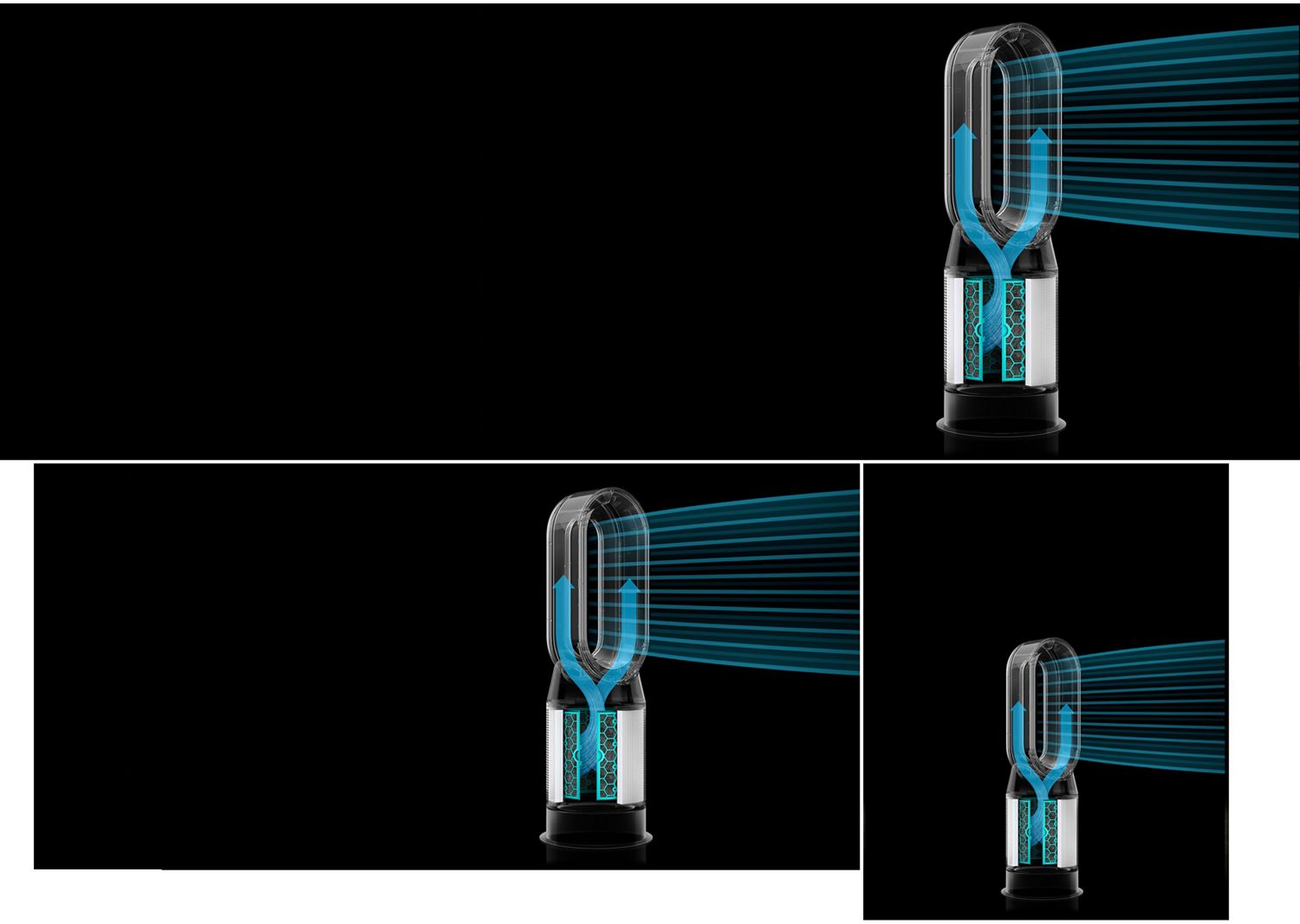 A Dyson Purifier Hot+Cool HP1 cutaway of the airflow that leads to the cool air projection.